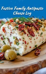 Festive Holiday Antipasto Cheese Log