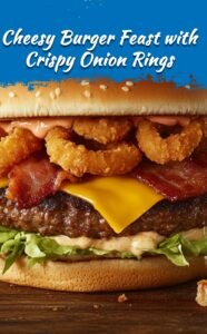 Loaded Cheeseburger with Onion Rings