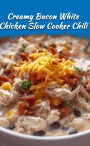 Slow Cooker Creamy Bacon White Chicken Chili
