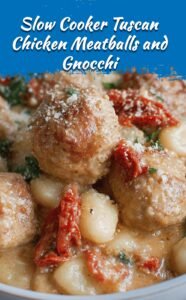 Slow Cooker Tuscan Chicken Meatballs with Gnocchi