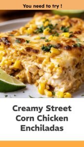 Creamy Street Corn Chicken Enchiladas